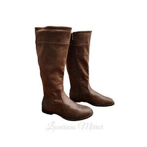 Bella-Vita Riding Boots Women's 8M Brown Mid Calf Low Heel Block Zip New